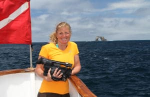 Annie on Bow Darwin Arch Galapagos